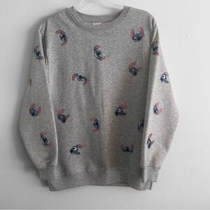 Disney Stitch Crewneck Size L Pullover Sweatshirt Gray Embroidered NWOT
